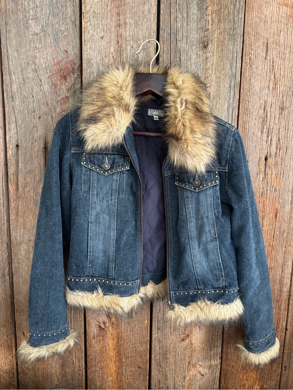 Giacca Gallery Company Women’s Faux Fur Trim Denim Jacket - Blue